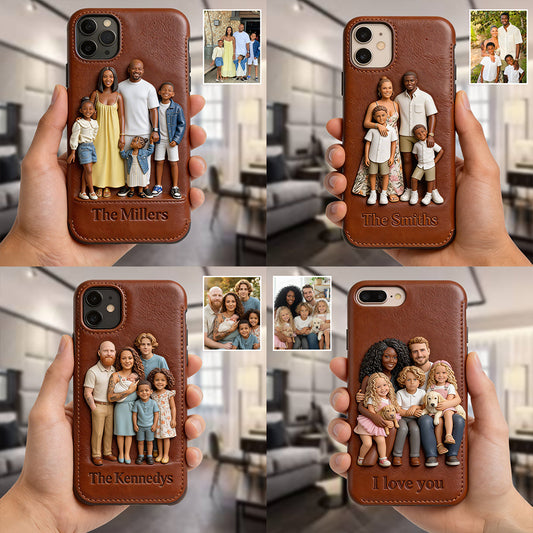 Étui de téléphone en cuir personnalisé avec n'importe quelle photo - Étui de téléphone familial personnalisé