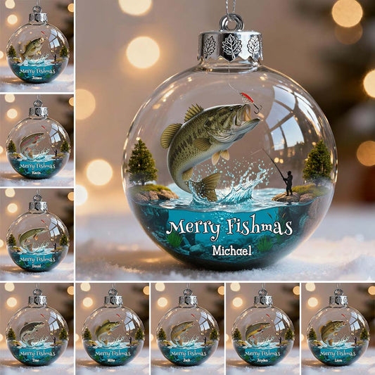 Joyeux Noël des Poissons - Ornement transparent personnalisé sur le thème de la pêche