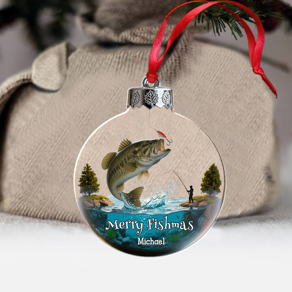 Joyeux Noël des Poissons - Ornement transparent personnalisé sur le thème de la pêche