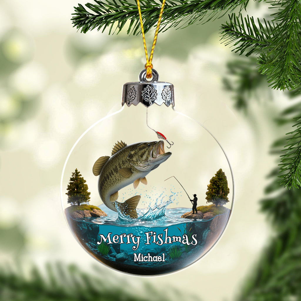 Joyeux Noël des Poissons - Ornement transparent personnalisé sur le thème de la pêche