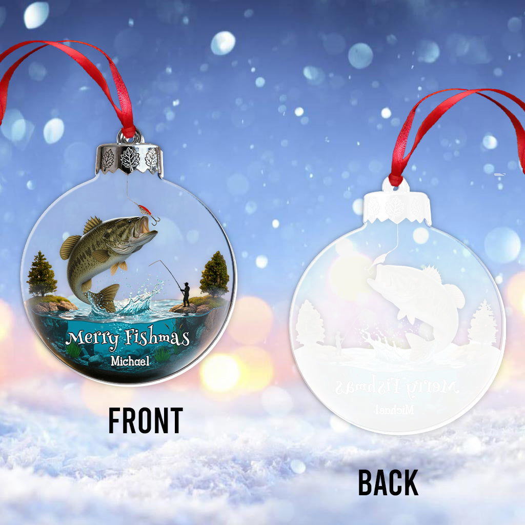 Joyeux Noël des Poissons - Ornement transparent personnalisé sur le thème de la pêche