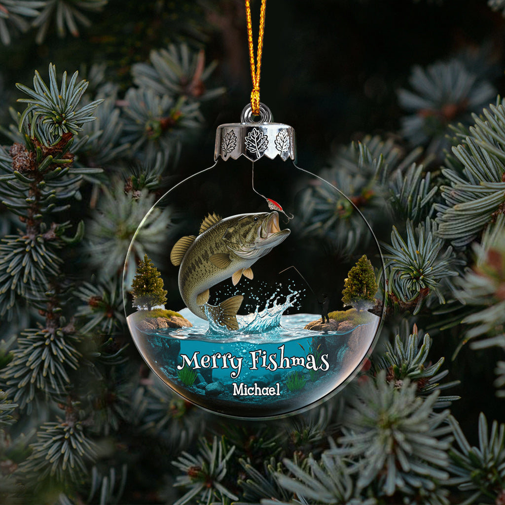 Joyeux Noël des Poissons - Ornement transparent personnalisé sur le thème de la pêche