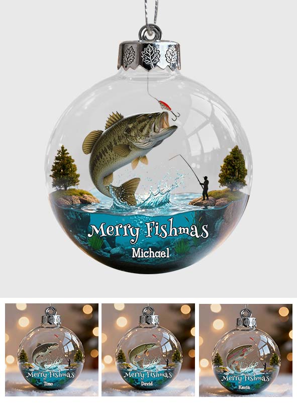 Joyeux Noël des Poissons - Ornement transparent personnalisé sur le thème de la pêche