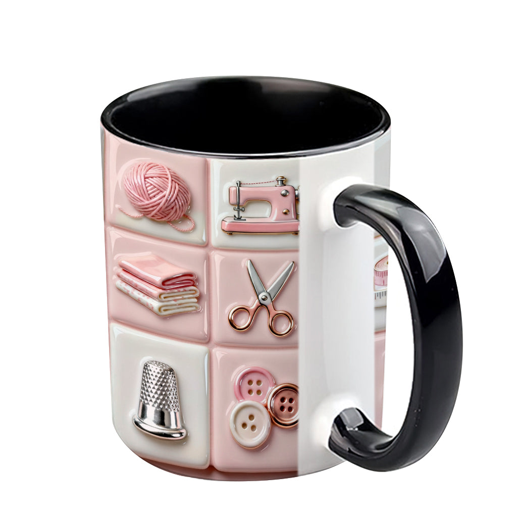 Mug rose personnalisé « Love Sewing » - Thème couture