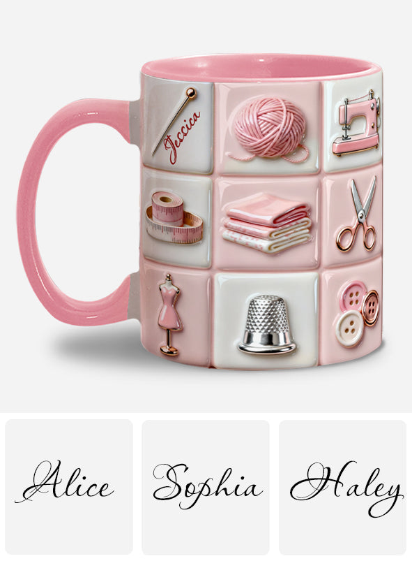 Mug rose personnalisé « Love Sewing » - Thème couture
