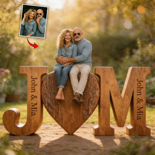 Je t'aime pour toujours - Plaque en bois personnalisée en forme de couple