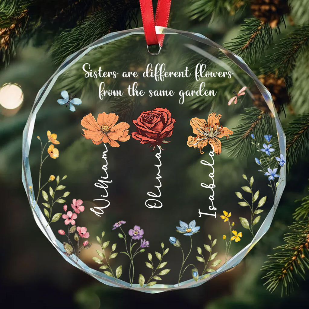 Fleurs de jardin colorées - Ornement en verre rond personnalisé pour frères et sœurs
