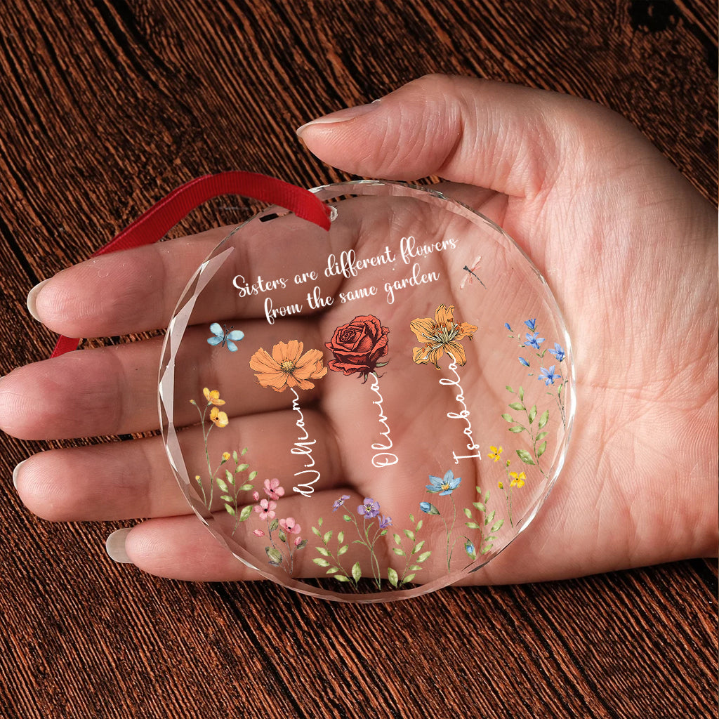 Fleurs de jardin colorées - Ornement en verre rond personnalisé pour frères et sœurs