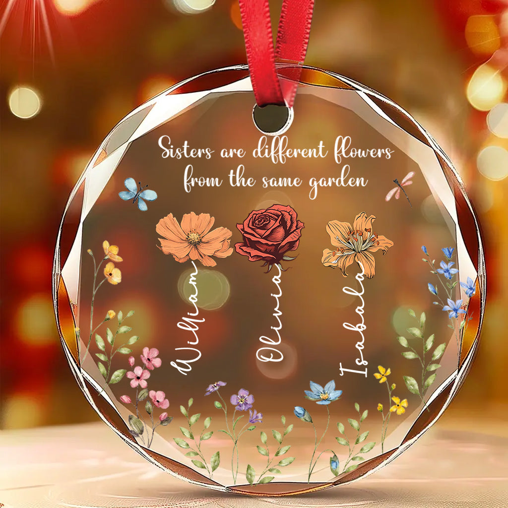 Fleurs de jardin colorées - Ornement en verre rond personnalisé pour frères et sœurs