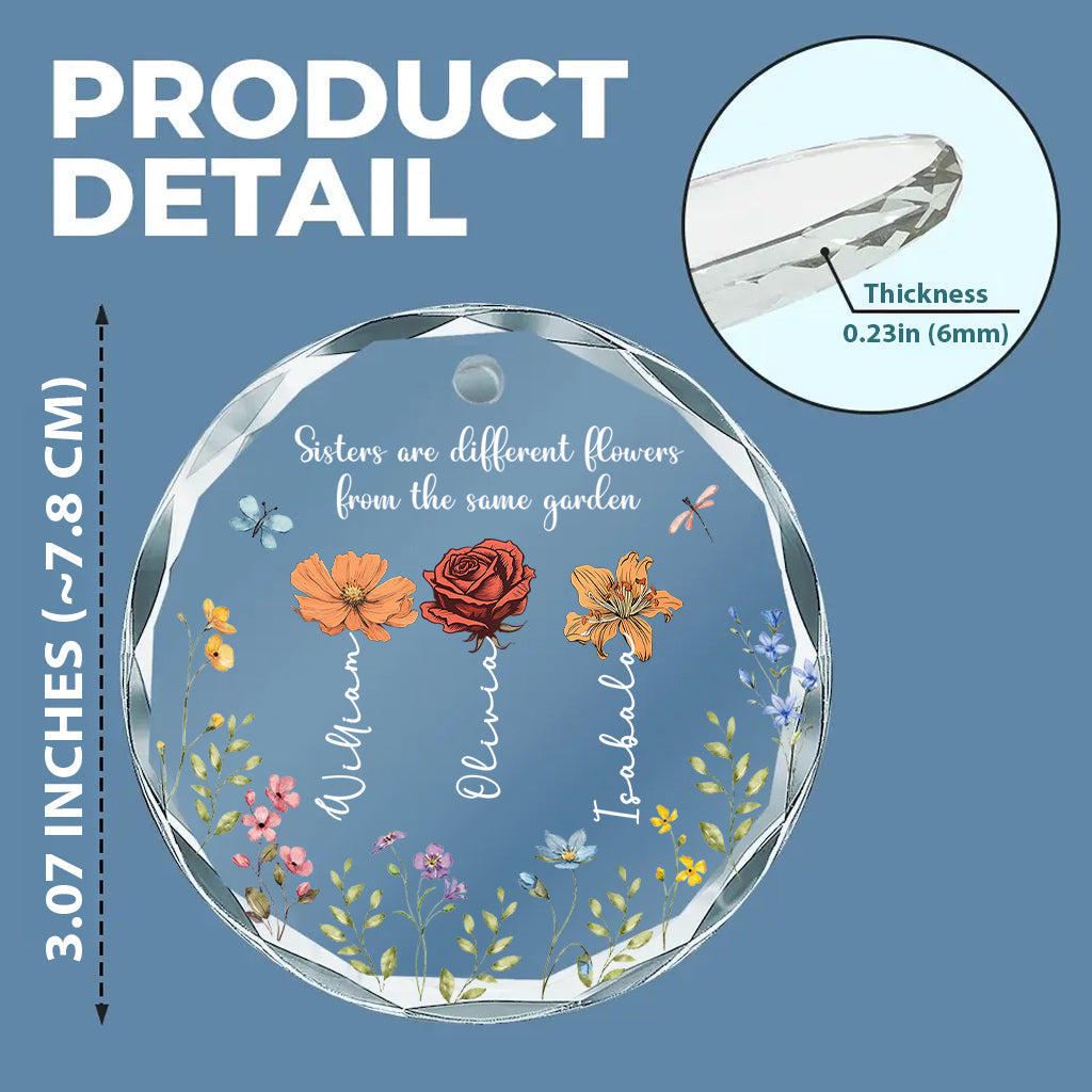 Fleurs de jardin colorées - Ornement en verre rond personnalisé pour frères et sœurs