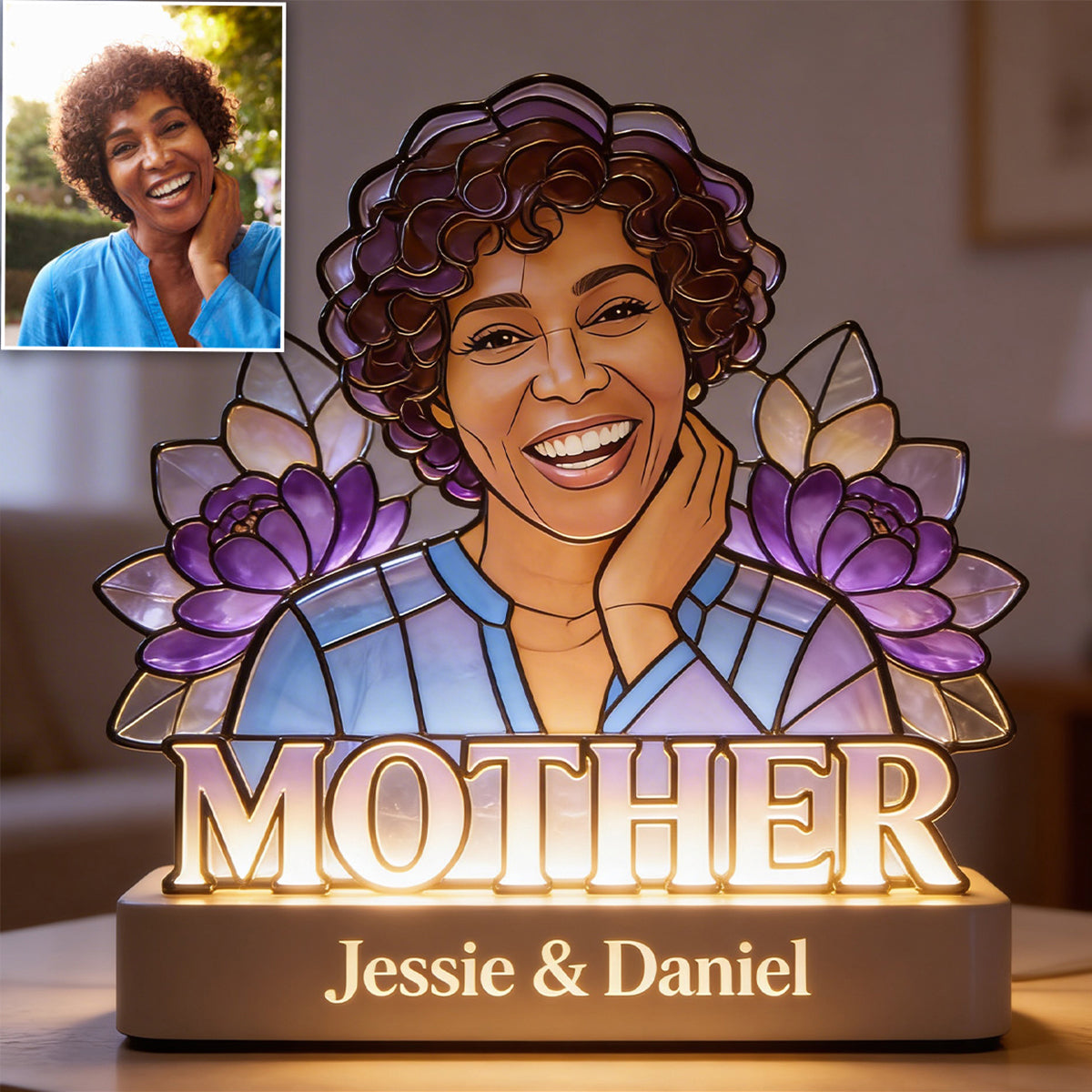 Lampe de Nuit LED Acrylique Personnalisée - Cadeau Unique pour Maman