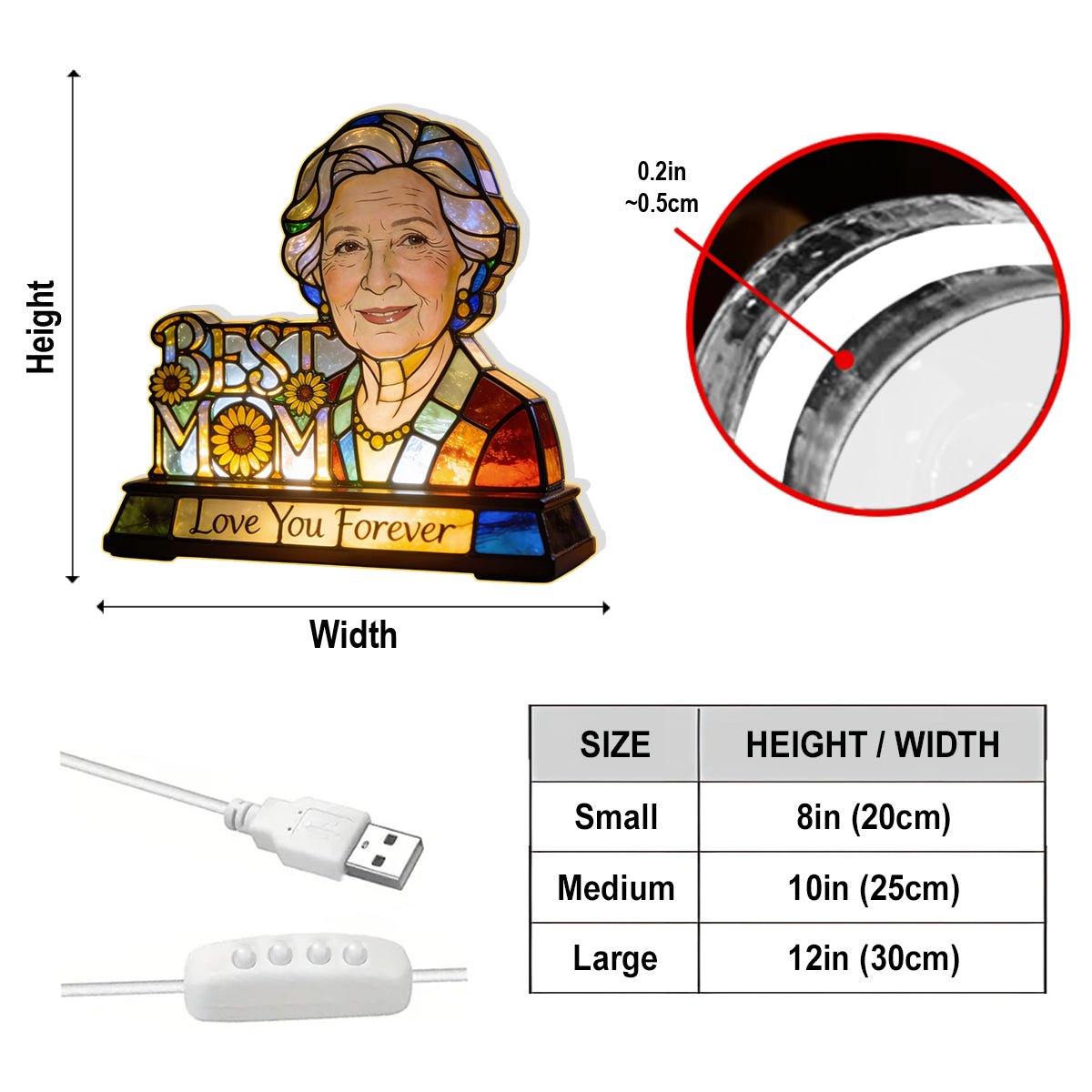 Lampe de Nuit LED Acrylique Personnalisée - Cadeau Unique pour Maman