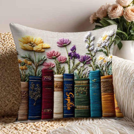 Coussin décoratif personnalisé en forme de livre et de fleurs
