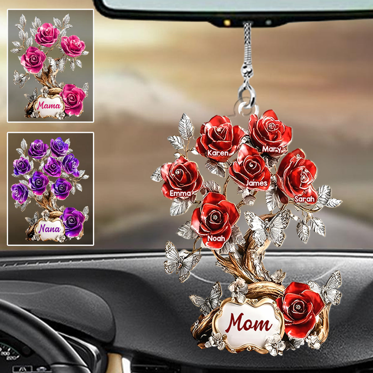 Fleurs pour maman/grand-mère - Ornement de voiture transparent personnalisé pour maman