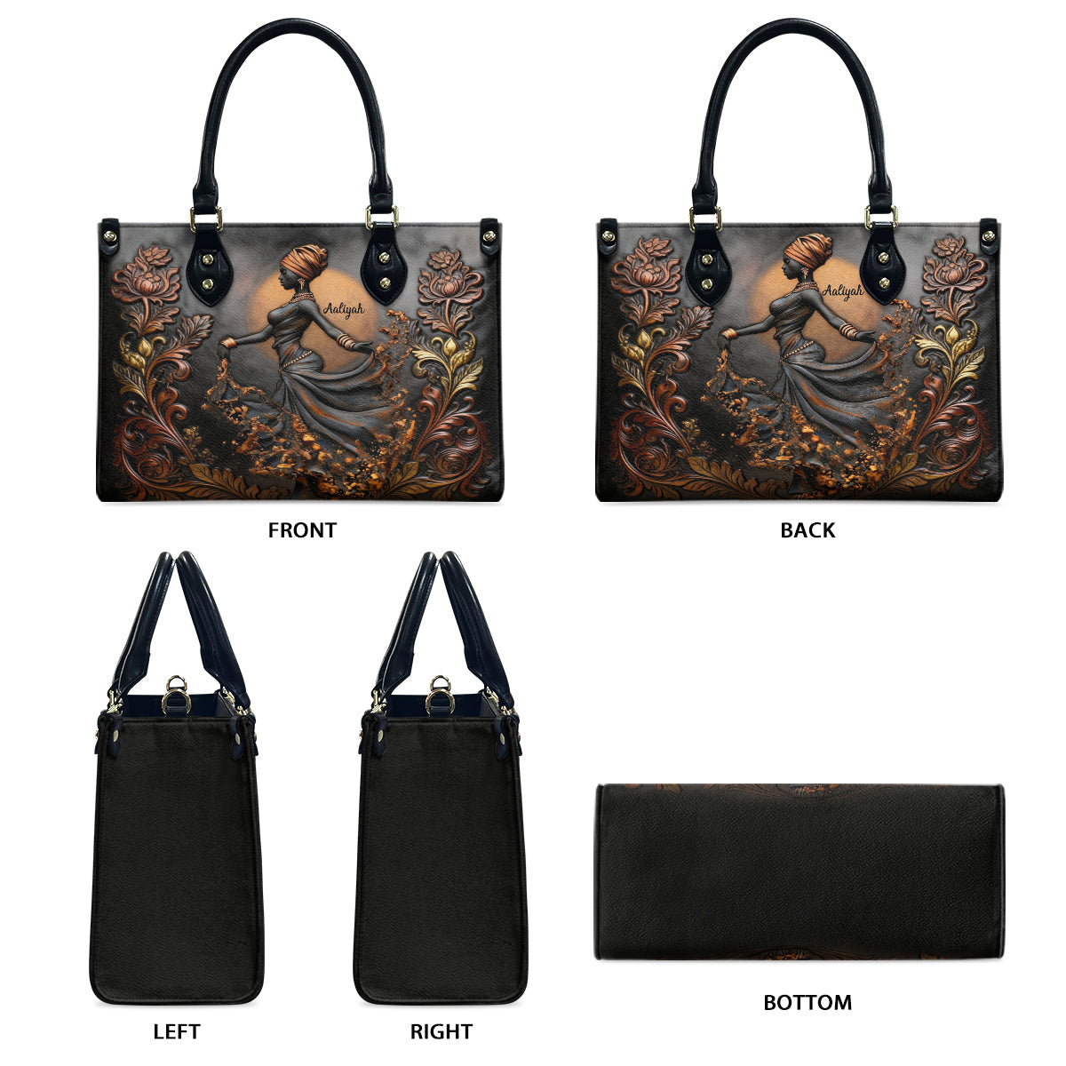 Magnifique femme noire - Sac à main et portefeuille long en cuir afro-américain personnalisés