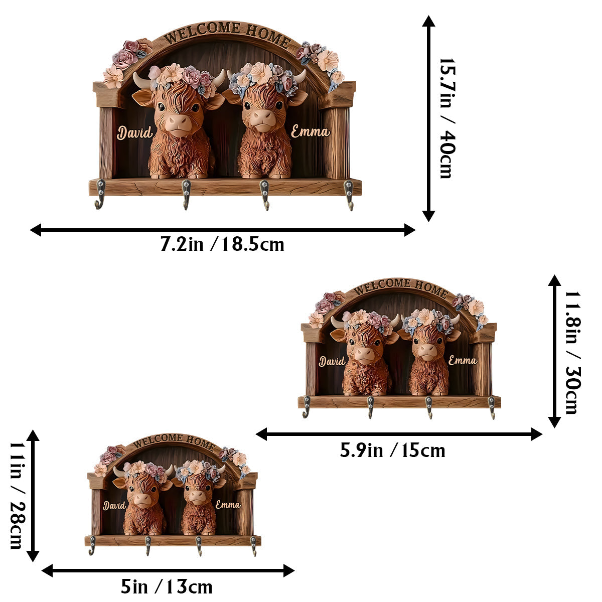 Bienvenue chez vous ! Porte-clés personnalisé en forme de vache des Highlands