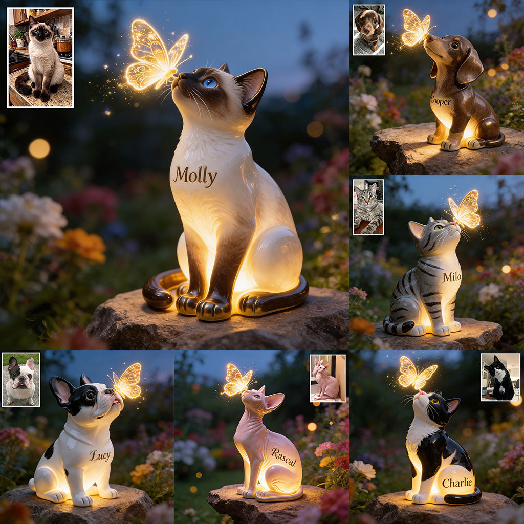 Chat Et Papillon - Lampe Solaire Acrylique Personnalisée