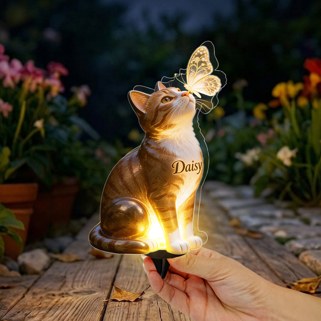 Chat Et Papillon - Lampe Solaire Acrylique Personnalisée