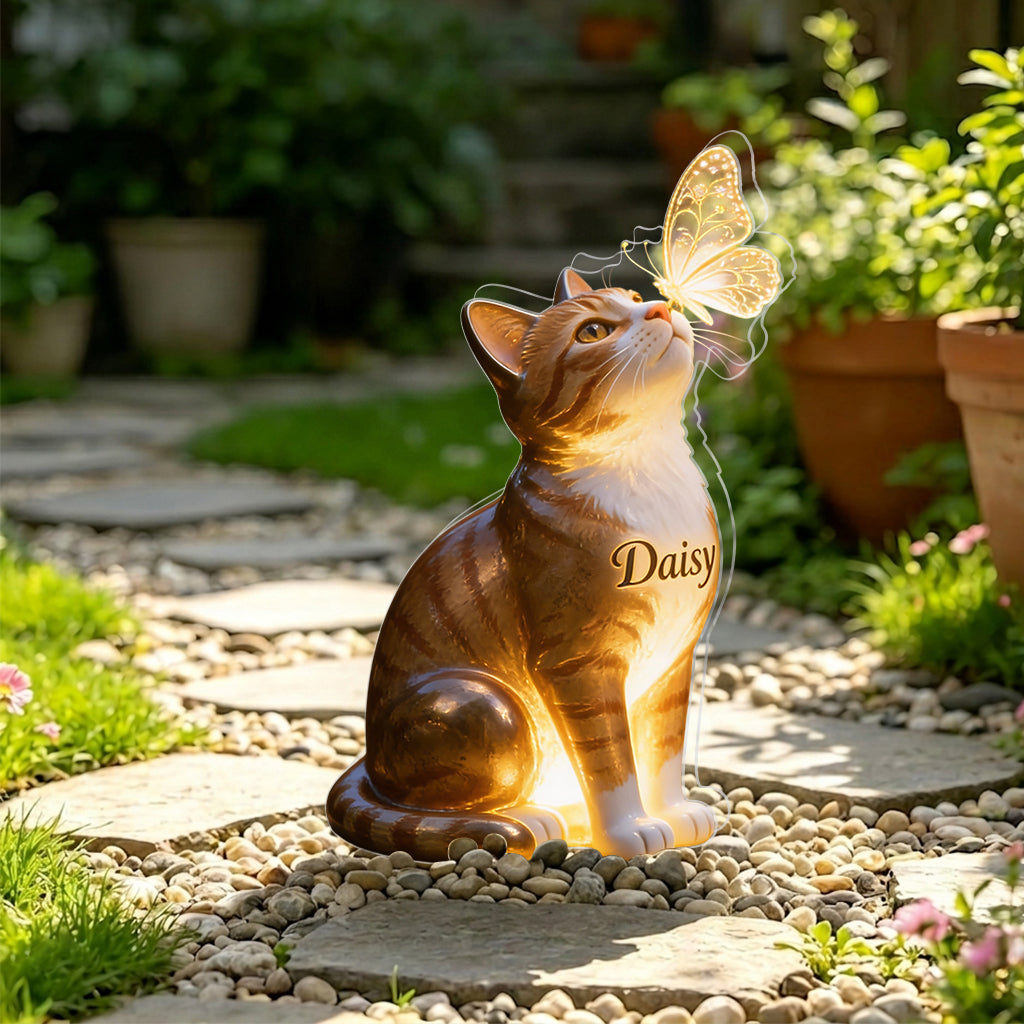Chat Et Papillon - Lampe Solaire Acrylique Personnalisée