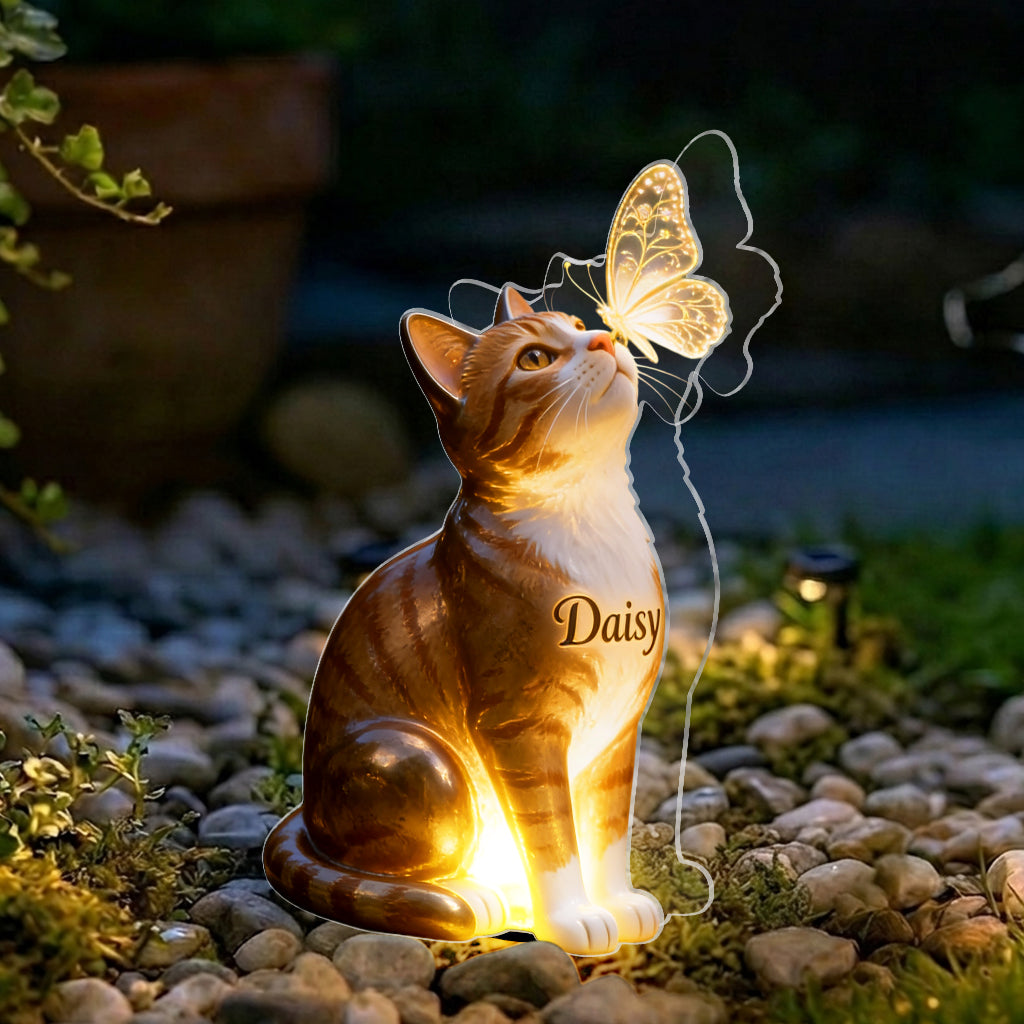 Chat Et Papillon - Lampe Solaire Acrylique Personnalisée