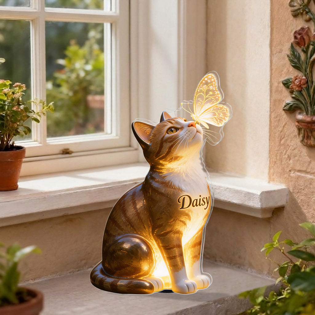 Chat Et Papillon - Lampe Solaire Acrylique Personnalisée