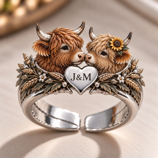 Nous avons ce qu'il faut - Bague ajustable en forme de vache des Highlands personnalisée