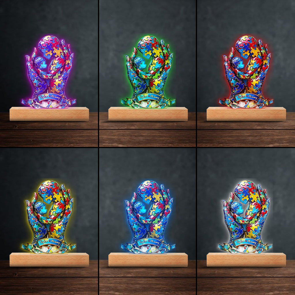 Maman et enfant - Plaque lumineuse personnalisée en forme de plaque de sensibilisation à l'autisme