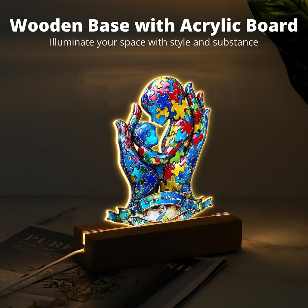 Maman et enfant - Plaque lumineuse personnalisée en forme de plaque de sensibilisation à l'autisme