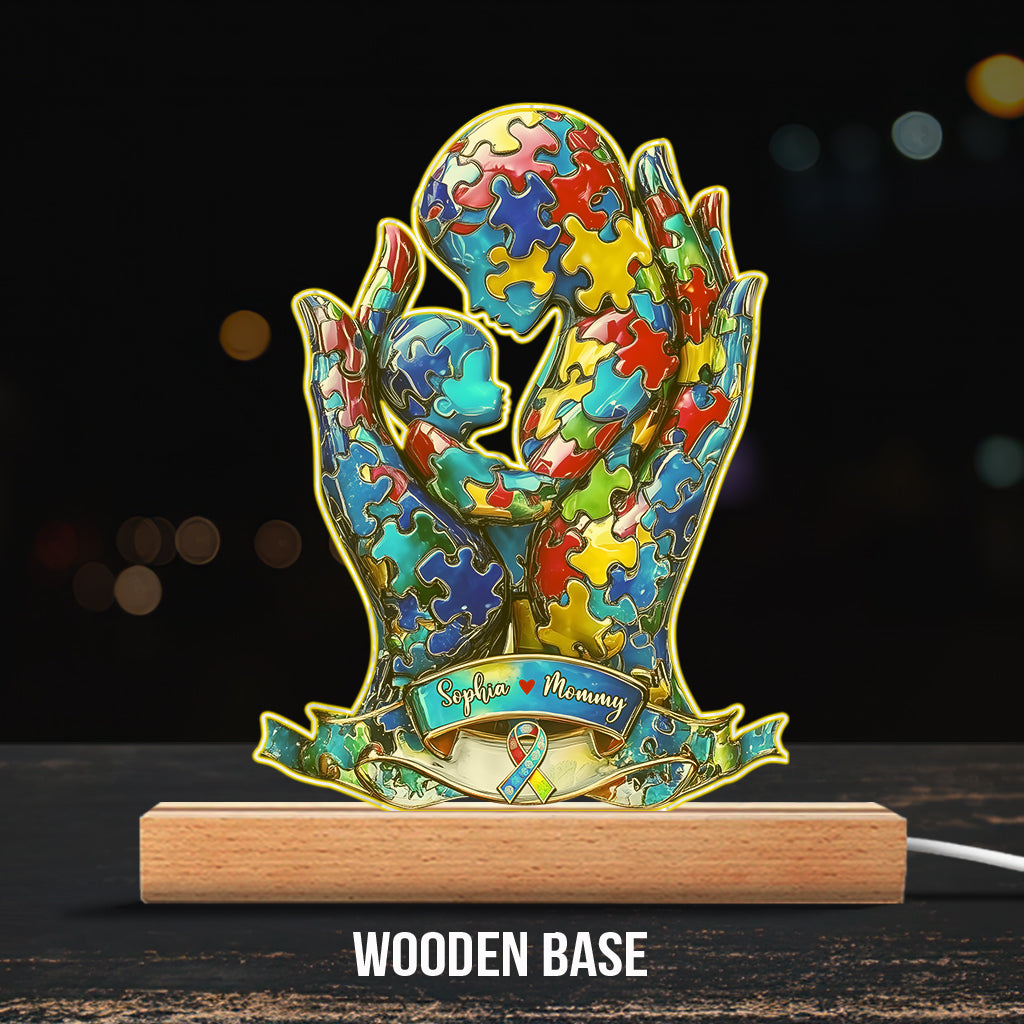 Maman et enfant - Plaque lumineuse personnalisée en forme de plaque de sensibilisation à l'autisme