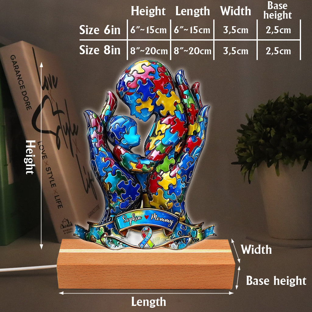 Maman et enfant - Plaque lumineuse personnalisée en forme de plaque de sensibilisation à l'autisme