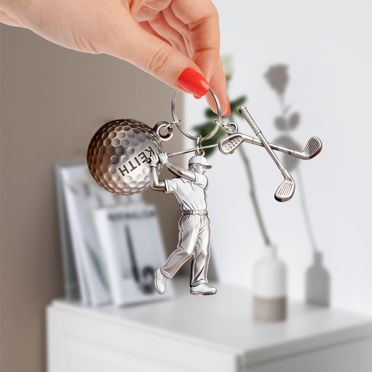 Porte-clés de golf personnalisé avec breloques « Love Golf »