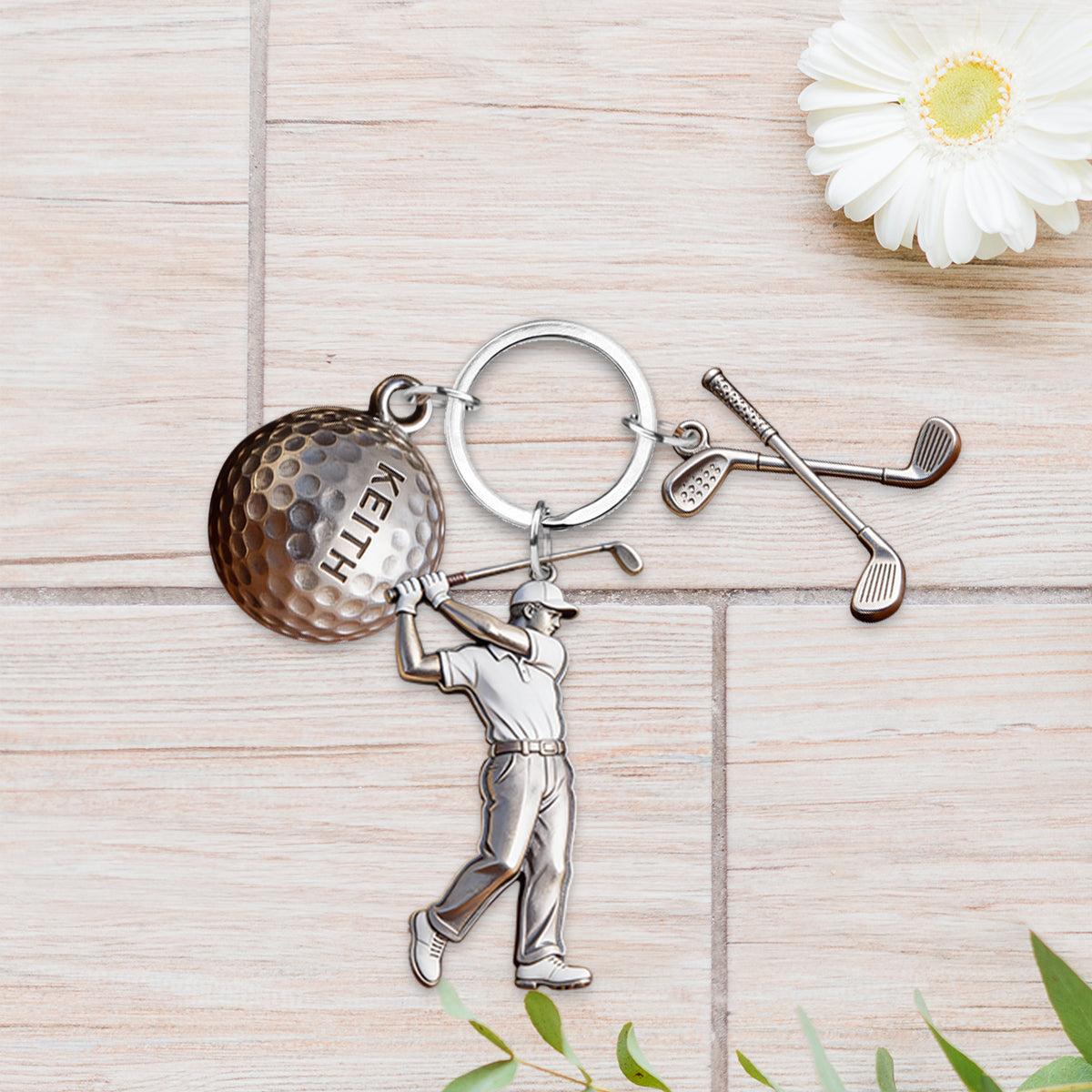 Porte-clés de golf personnalisé avec breloques « Love Golf »