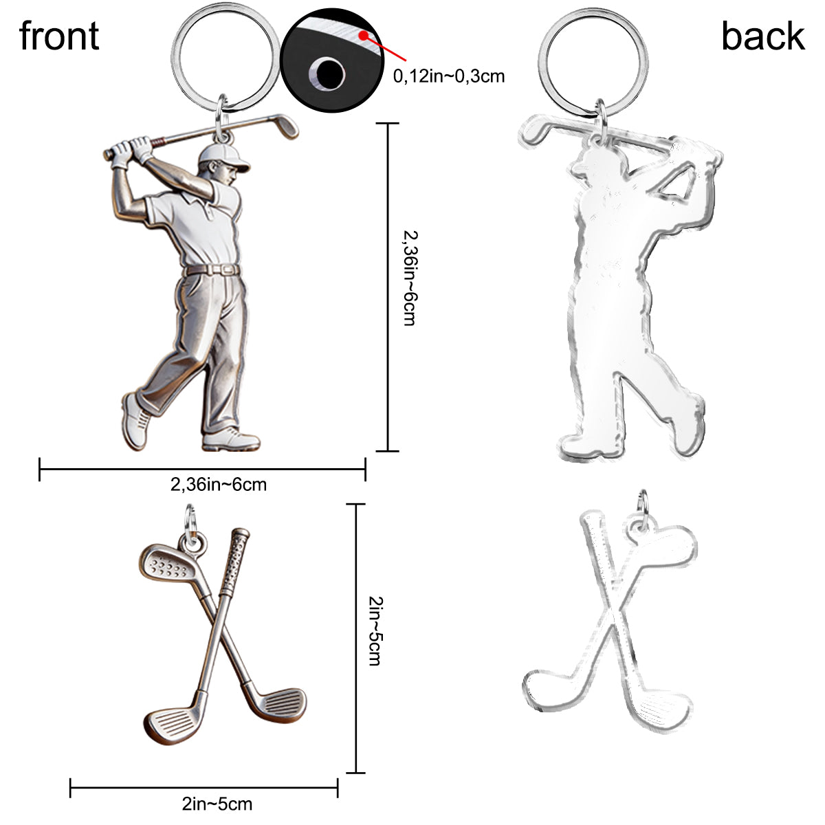 Porte-clés de golf personnalisé avec breloques « Love Golf »