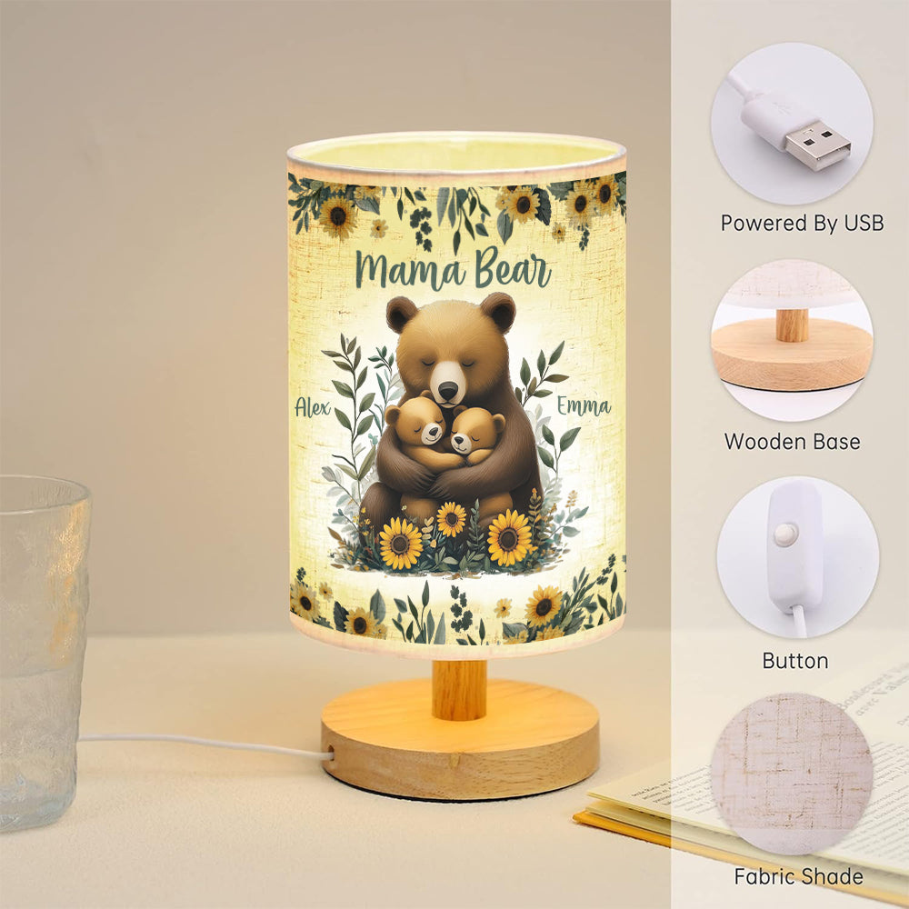 Mama Bear - Personalized Mother Tableside Lamp With Wood Base