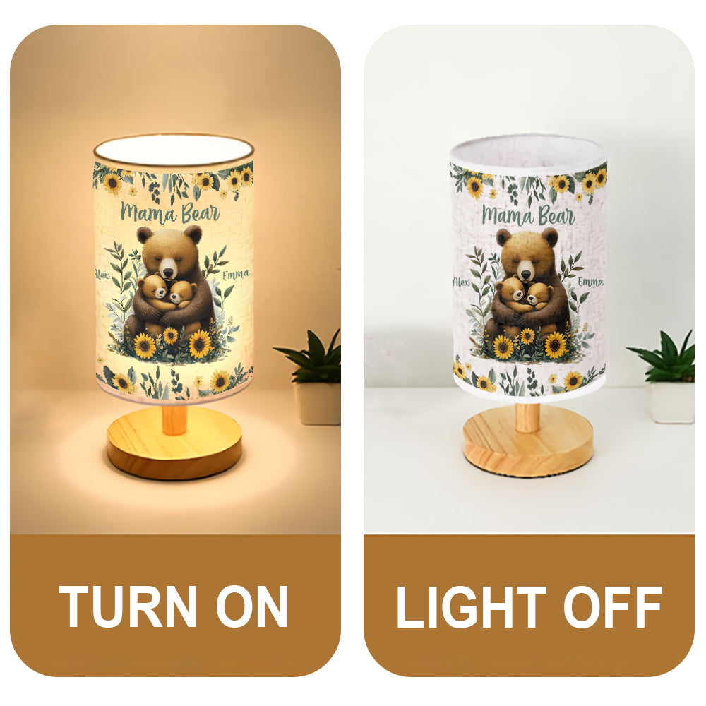 Mama Bear - Personalized Mother Tableside Lamp With Wood Base