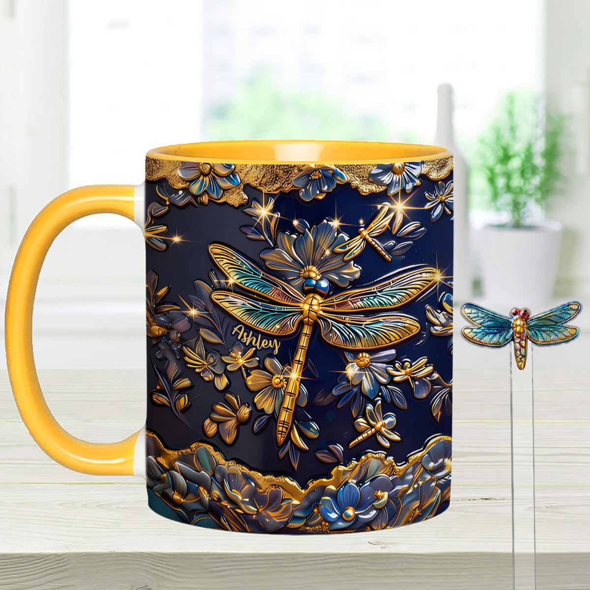 Ensemble libellule - Mug personnalisé avec agitateurs en acrylique