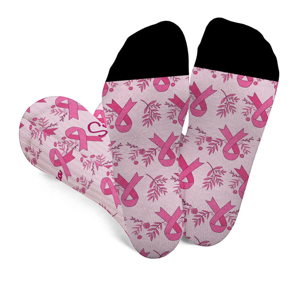 Pink Ribbon Breast Cancer Awareness - Personalized Breast Cancer Awareness Socks
