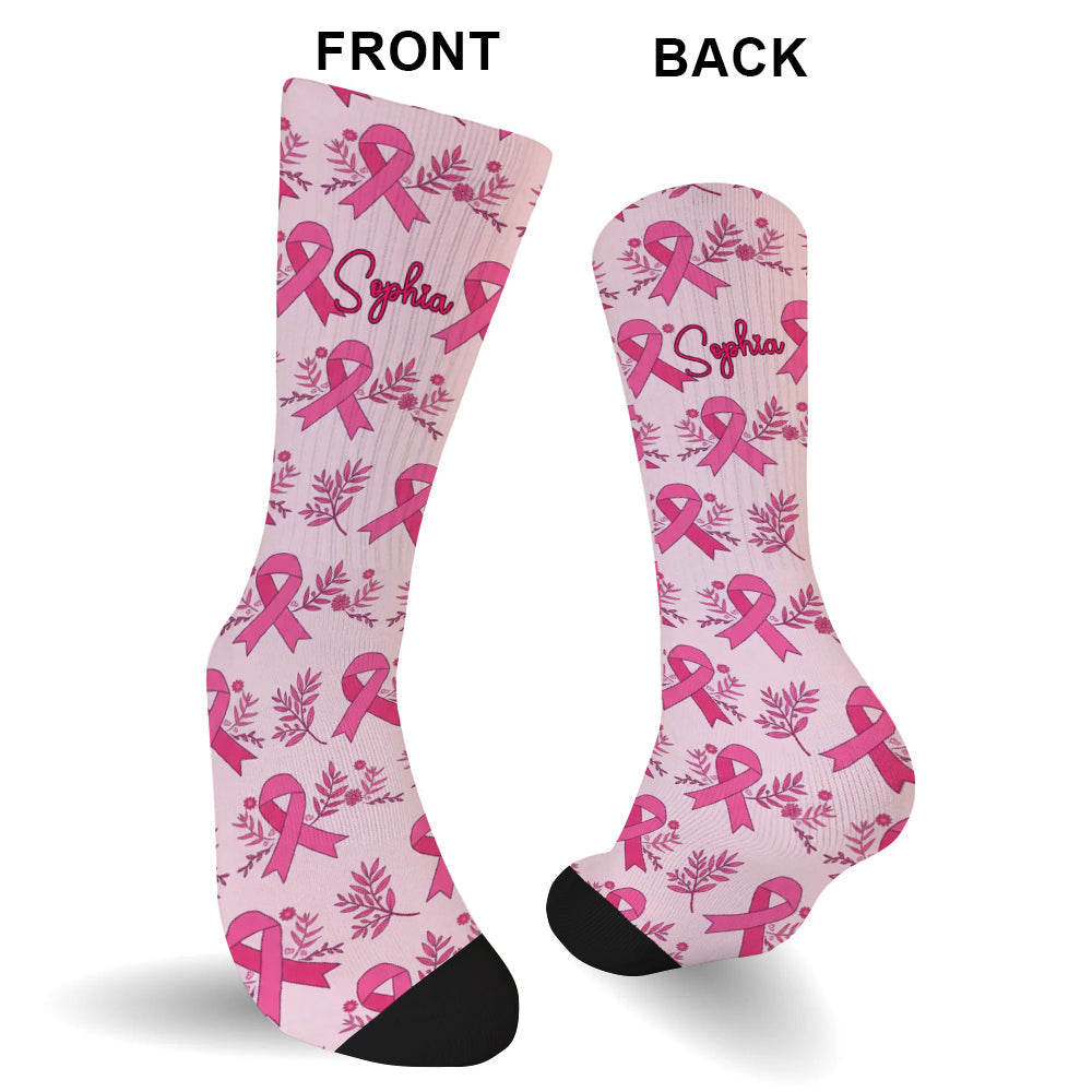 Pink Ribbon Breast Cancer Awareness - Personalized Breast Cancer Awareness Socks