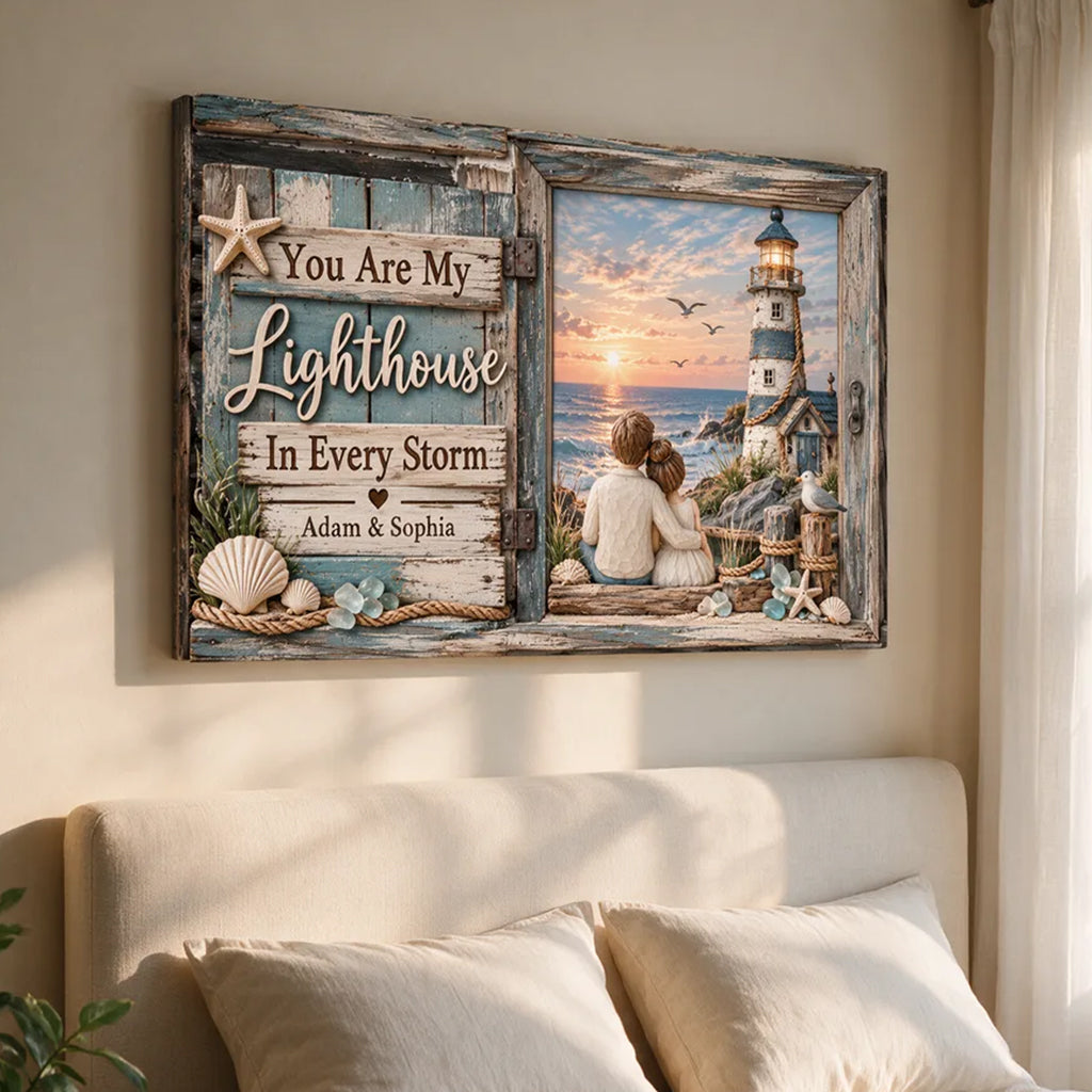 You Are My Lighthouse In Every Storm - Personalized Couple Canvas And Poster