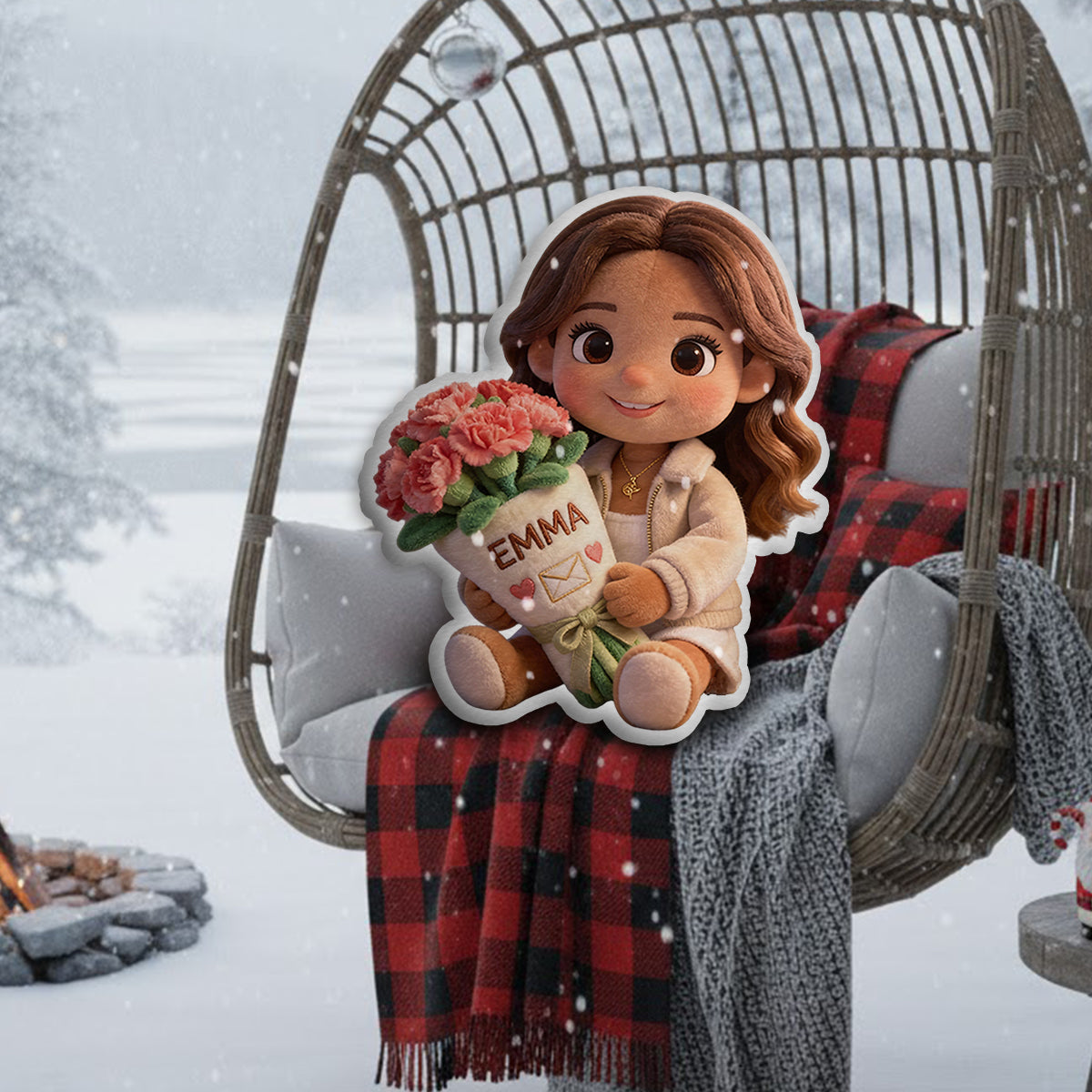 Custom Any Photo Birthmonth Flower - Personalized Self Love Faux Fur Shaped Pillow