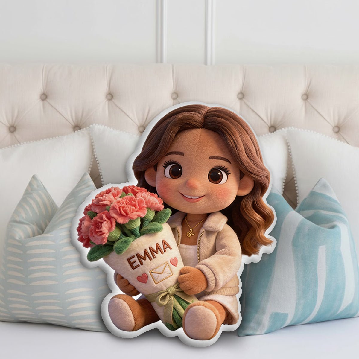 Custom Any Photo Birthmonth Flower - Personalized Self Love Faux Fur Shaped Pillow