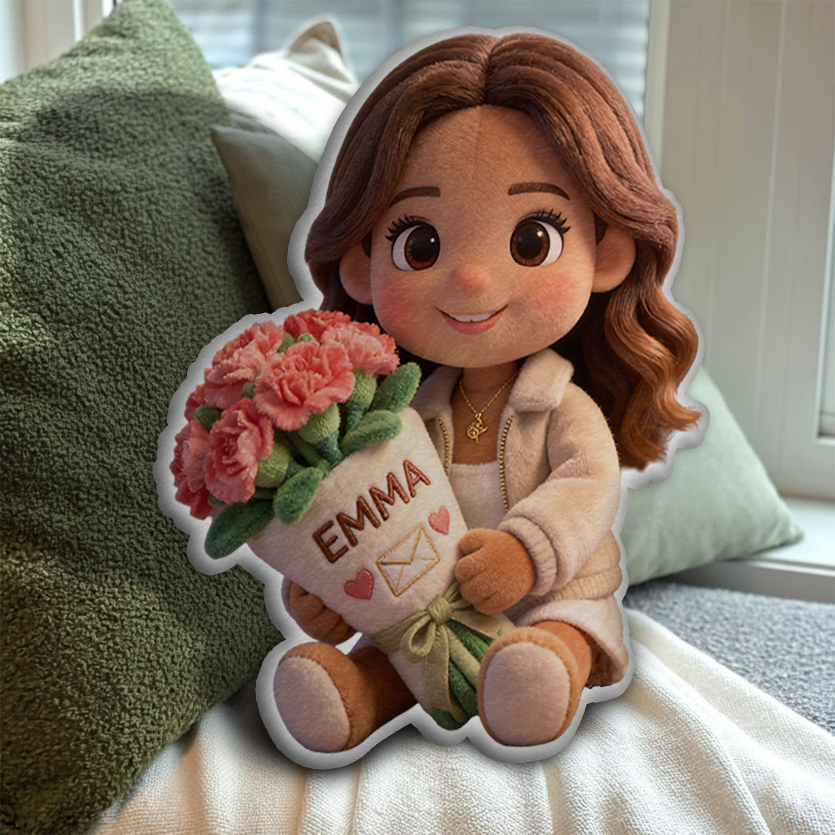 Custom Any Photo Birthmonth Flower - Personalized Self Love Faux Fur Shaped Pillow