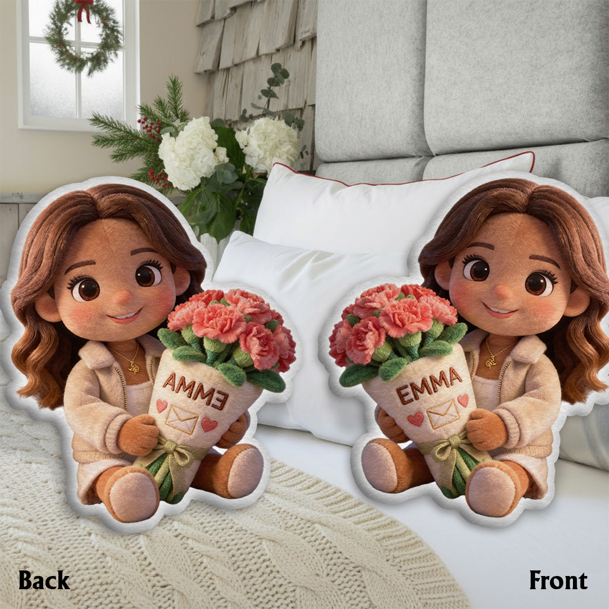 Custom Any Photo Birthmonth Flower - Personalized Self Love Faux Fur Shaped Pillow