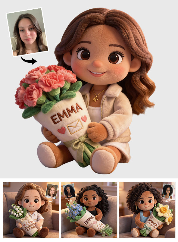 Custom Any Photo Birthmonth Flower - Personalized Self Love Faux Fur Shaped Pillow