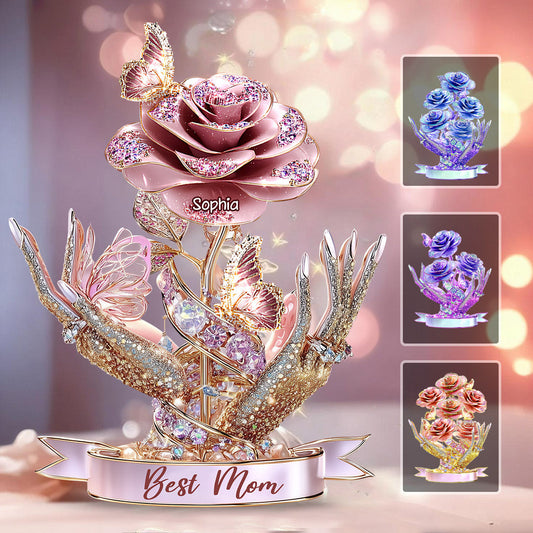 Magnifique cadeau de roses pour maman, grand-mère - Plaque acrylique personnalisée en forme de mère