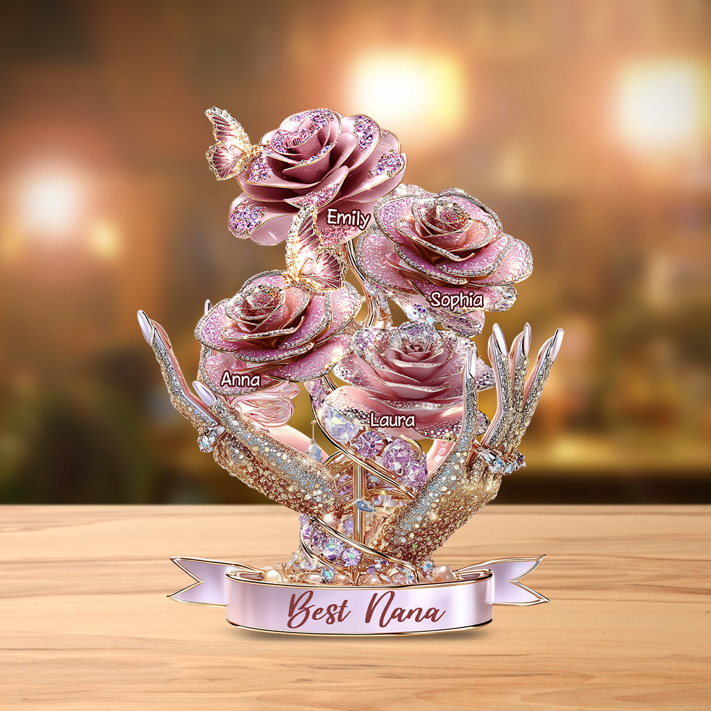 Magnifique cadeau de roses pour maman, grand-mère - Plaque acrylique personnalisée en forme de mère