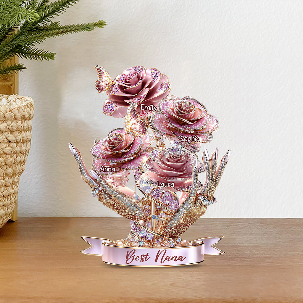 Magnifique cadeau de roses pour maman, grand-mère - Plaque acrylique personnalisée en forme de mère