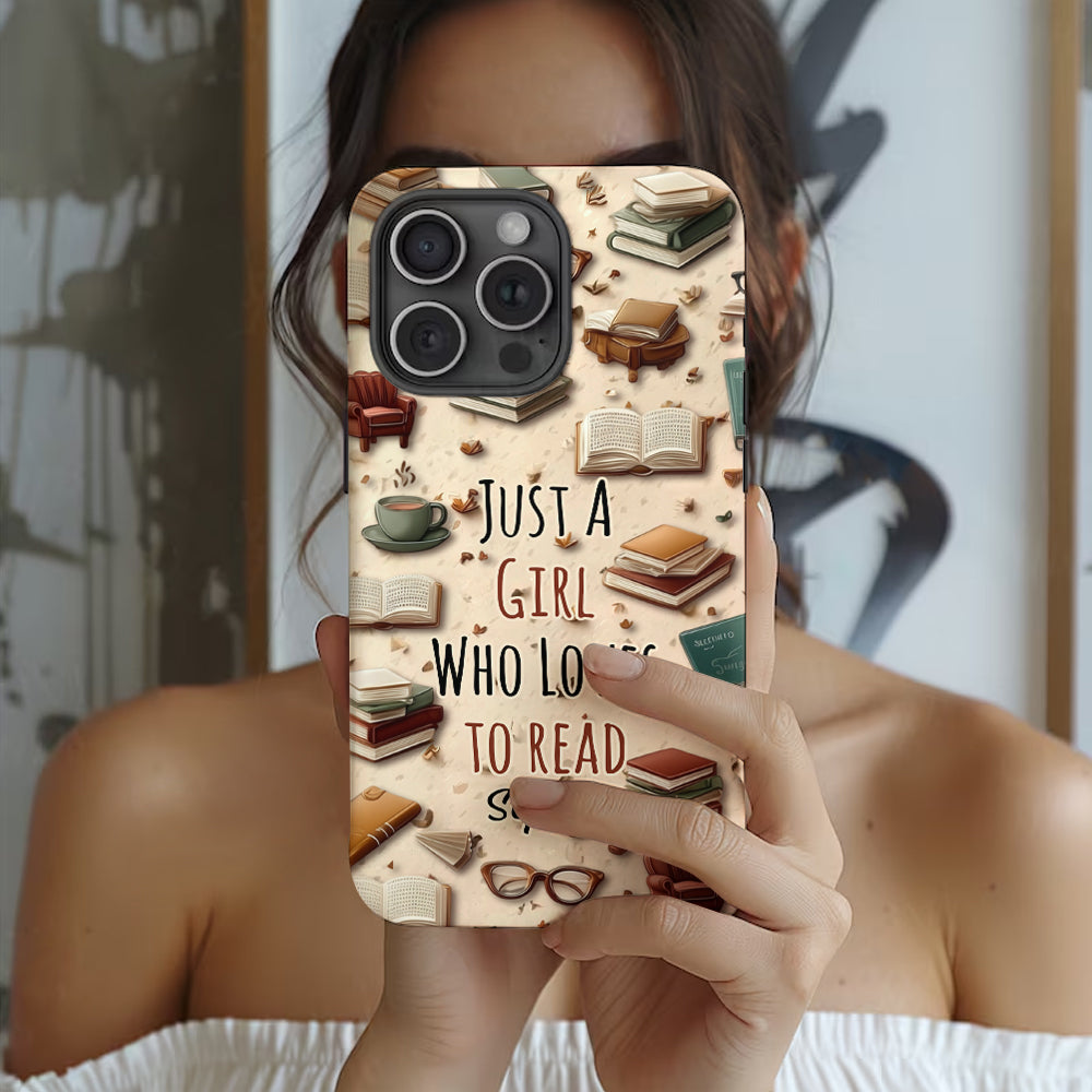 Coque de téléphone personnalisée « Juste une fille qui aime lire » avec un livre imprimé intégralement