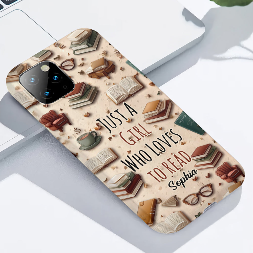 Coque de téléphone personnalisée « Juste une fille qui aime lire » avec un livre imprimé intégralement
