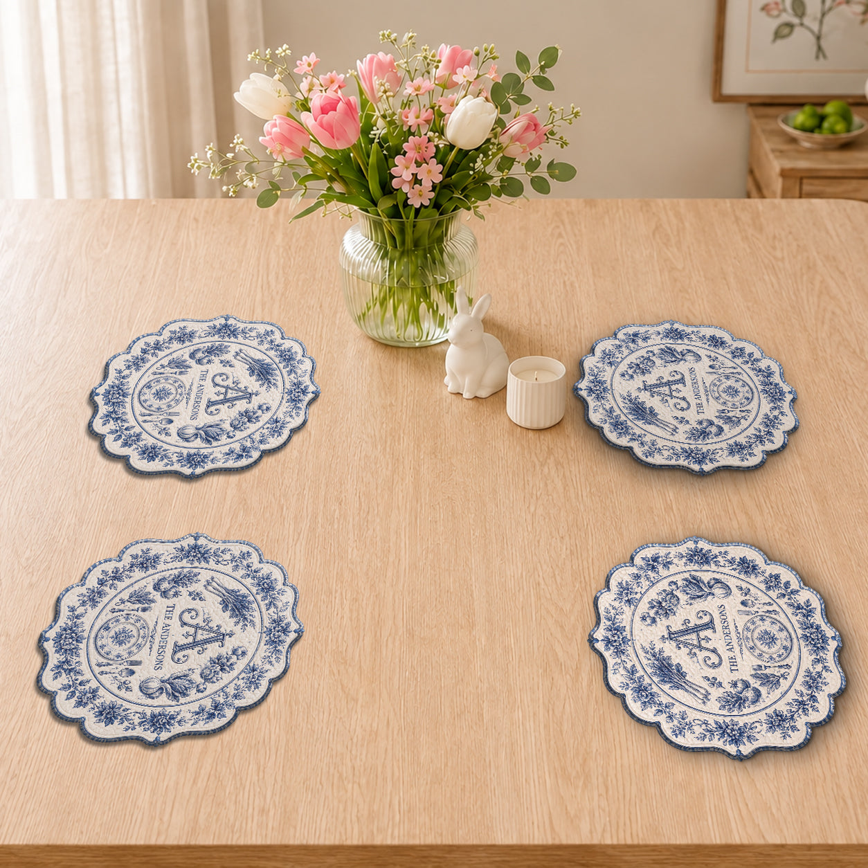 Inital Family Gift Toile De Jouy Pattern - Personalized Family Custom Shape Placemat
